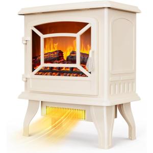 imageROVSUN 1400W Electric Fireplace Stove Space Heater Portable Freestanding with Thermostat 3D Realistic Flame Effects Overheat ampamp TipOver Protections for Bedroom Living RoomWhite CSA Approved17W x 20HKnob Control