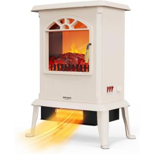 imageROVSUN 1400W Electric Fireplace Stove Space Heater Portable Freestanding with Thermostat 3D Realistic Flame Effects Overheat ampamp TipOver Protections for Bedroom Living RoomWhite CSA Approved17W x 224H