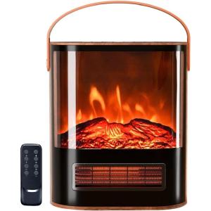 imageROVSUN 1500W Electric Fireplace Stove 224quot H Freestanding Heater wRemote Timer 7 Realistic Flame Colors ampamp 4 Brightness Adjustable Temp Overheat ampamp TipOver Protection for Bedroom ETL134W x 16H remote