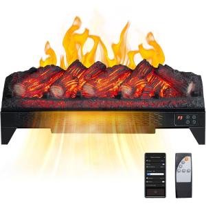 imageROVSUN 18 Electric Fireplace Insert wRemote ampamp WiFi Control Faux Fireplace Logs wTimer Overheat Protection Adjustable Flame and Brightness CSA Listed for Home Living Room Bedroom 1400W26 W