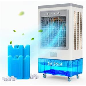 imageROVSUN 2300CFM Portable Air Cooler 79Gal30L Evaporative Swamp Cooler 3IN1 Cooling Fan with Remote Control 12H Timer ampamp 4 Ice Box 3 Speeds Humidifying Oscillating Fan for Indoor or Outdoor343Gal130L