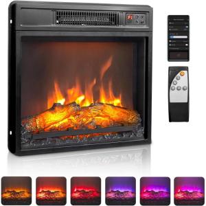 imageROVSUN 23quot Electric Fireplace Inserts with APP ampamp Remote Control 1400W Recessed Stove Heater with 8H Timer 6 Flame Colors 5 Brightness for Indoor Use ETL18 inch