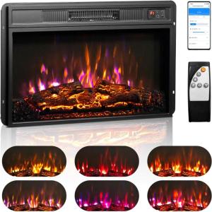 imageROVSUN 23quot Electric Fireplace Inserts with APP ampamp Remote Control 1400W Recessed Stove Heater with 8H Timer 6 Flame Colors 5 Brightness for Indoor Use ETL26 inch