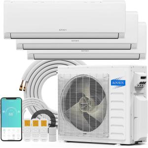 imageROVSUN 28000 BTU Tri Zone WIFI Mini Split ACHeating System 20 SEER2 3 Zone 12000  12000  12000 BTU Ductless Split Air Conditioner with PreCharged Condenser Heat Pump ampamp 25Ft Line Set 208230V3 Zone 28000 BTU 9918WIFI