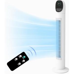 imageROVSUN 34quot Tower Fan with Remote Control Bladeless Floor Fan with 3 Modes 3 Speeds ampamp Digital Display Standing Fan with Oscillating 9H Timer Quiet Fan for Cooling Bedroom Home Office34