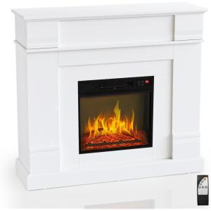 imageROVSUN 47 Electric Fireplace with Mantel Freestanding Heater with Timer 6 Realistic Flames ampamp Adjustable Temperature for Home Bedroom Living Room Indoor 1400W47W x 42H