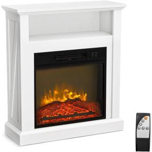 imageROVSUN 47 Electric Fireplace with Mantel Freestanding Heater with Timer 6 Realistic Flames ampamp Adjustable Temperature for Home Bedroom Living Room Indoor 1400W27W x 30H