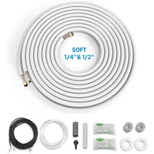 imageROVSUN 50 Ft Mini Split Line Set 14quot ampamp 12quot OD Flared Copper Tubing Pipes ampamp 38quot Thickened PE Insulated Coil with Nuts ampamp Installation Kit for Mini Split Air Conditioner ampamp Heat Pump System14  1250FT