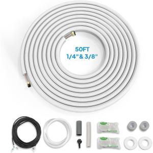 imageROVSUN 50 Ft Mini Split Line Set 14quot ampamp 12quot OD Flared Copper Tubing Pipes ampamp 38quot Thickened PE Insulated Coil with Nuts ampamp Installation Kit for Mini Split Air Conditioner ampamp Heat Pump System14  3850FT