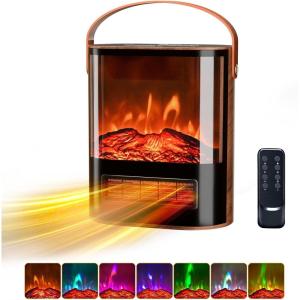 imageROVSUN Electric Fireplace Heater for Indoor Use wRemote ampamp Timer 1500W Portable Fake Fireplace with 7 Flame Color Adjustable Temperature Overheat Protection for Home Living Room Bedroom OfficeRemote Control