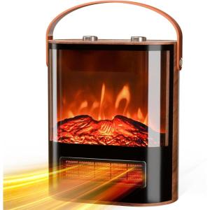 imageROVSUN Electric Fireplace Heater for Indoor Use wRemote ampamp Timer 1500W Portable Fake Fireplace with 7 Flame Color Adjustable Temperature Overheat Protection for Home Living Room Bedroom OfficeKnob Control