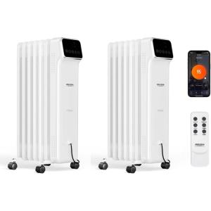 imageROVSUN Oil Filled Radiator Heater 1500W Portable Space Heater with Adjustable ThermostatRemote ampamp APP Control TipOver ampamp Overheat Protection for Indoor Use Living Room Bedroom OfficeWhiteWhite2 Packs