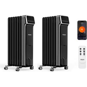 imageROVSUN Oil Filled Radiator Heater 1500W Portable Space Heater with Adjustable ThermostatRemote ampamp APP Control TipOver ampamp Overheat Protection for Indoor Use Living Room Bedroom OfficeWhiteBlack2 Packs