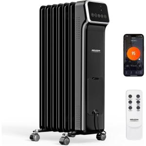 imageROVSUN Oil Filled Radiator Heater 1500W Portable Space Heater with Adjustable ThermostatRemote ampamp APP Control TipOver ampamp Overheat Protection for Indoor Use Living Room Bedroom OfficeWhiteBlack