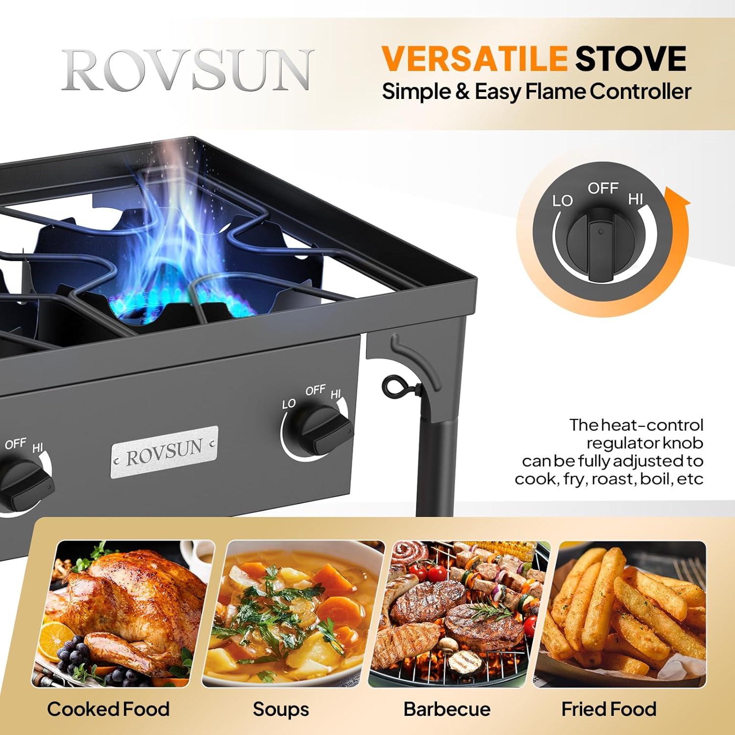 imageROVSUN 3 Burner Propane Gas Stove 225000 BTU High Pressure Outdoor Camping Burner with CSA Listed Regulator Picnic Cooker Perfect for Home Brewing Maple Syrup Patio Turkey Frying Canning3 BurnerFlagship