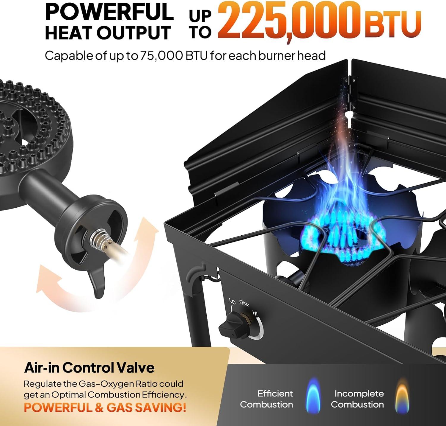 imageROVSUN 3 Burner Propane Gas Stove 225000 BTU High Pressure Outdoor Camping Burner with CSA Listed Regulator Picnic Cooker Perfect for Home Brewing Maple Syrup Patio Turkey Frying Canning3 BurnerDeluxe