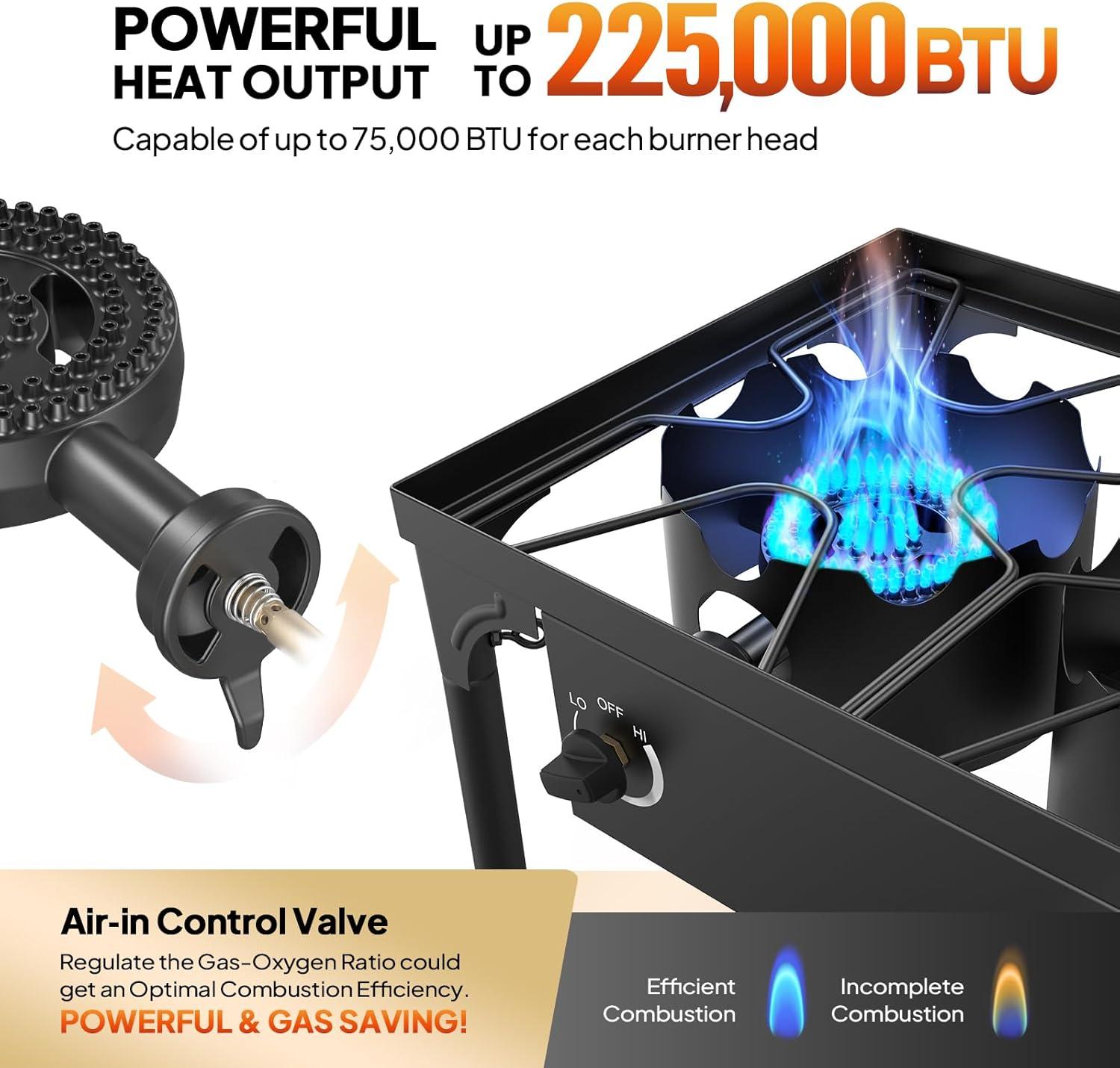 imageROVSUN 3 Burner Propane Gas Stove 225000 BTU High Pressure Outdoor Camping Burner with CSA Listed Regulator Picnic Cooker Perfect for Home Brewing Maple Syrup Patio Turkey Frying Canning3 BurnerClassic