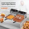 imageROVSUN 114QT Electric Commercial Deep Fryer with Basket ampamp Lid Countertop Kitchen Frying Machine Temperature Adjustable Stainless Steel French Fryer for French Fries Donuts Onion Rings 2500WDouble Fryer228QT