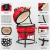 imageROVSUN 13IN Red Spherical Ceramic Charcoal Grill with Inner Liner Portable BBQ Smoker for Outdoor Cooking Camping and Backyard Grilling
