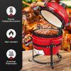 imageROVSUN 13IN Red Spherical Ceramic Charcoal Grill with Inner Liner Portable BBQ Smoker for Outdoor Cooking Camping and Backyard Grilling