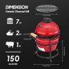 imageROVSUN 13IN Red Spherical Ceramic Charcoal Grill with Inner Liner Portable BBQ Smoker for Outdoor Cooking Camping and Backyard Grilling