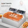 imageROVSUN 228QT216L Electric Deep Fryer Commercial Deep Fryer with Baskets Lids Countertop Stainless Steel Dual Tank Kitchen Fat Fryer Frying Machine for French Fries Donuts Adjustable Temp 3400W238QT