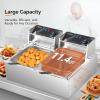 imageROVSUN 228QT216L Electric Deep Fryer Commercial Deep Fryer with Baskets Lids Countertop Stainless Steel Dual Tank Kitchen Fat Fryer Frying Machine for French Fries Donuts Adjustable Temp 3400W228QT