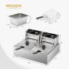 imageROVSUN 228QT216L Electric Deep Fryer Commercial Deep Fryer with Baskets Lids Countertop Stainless Steel Dual Tank Kitchen Fat Fryer Frying Machine for French Fries Donuts Adjustable Temp 3400W228QT