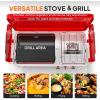 imageROVSUN 2in1 Portable Camping Stove ampamp Propane Grill with Enamel Griddle ampamp Piezo Igniter Tabletop Camp Stove with Builtin Handle Wind Panel ampamp Regulator for Camping Tailgating Grilling BlackStove  Griddle Red