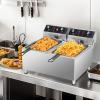 imageROVSUN 36QT Electric Deep Fryer w 60Min Timer 240V 6600W Dual Tank Commercial Deep Fryer wOverheat Protection Temperature Control ampamp Baskets Stainless Steel Countertop Fryer for Restaurant