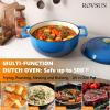 imageROVSUN 5 Quart Enameled Cast Iron Dutch Oven with Lid Dual Handles Oven Safe up to 500F or on Stovetop Compatible for Braising Stews Roasting Bread BakingBlueBlue