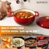 imageROVSUN 5 Quart Enameled Cast Iron Dutch Oven with Lid Dual Handles Oven Safe up to 500F or on Stovetop Compatible for Braising Stews Roasting Bread BakingBlueRed