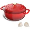 imageROVSUN 5 Quart Enameled Cast Iron Dutch Oven with Lid Dual Handles Oven Safe up to 500F or on Stovetop Compatible for Braising Stews Roasting Bread BakingBlueRed