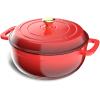 imageROVSUN 5 Quart Enameled Cast Iron Dutch Oven with Lid Dual Handles Oven Safe up to 500F or on Stovetop Compatible for Braising Stews Roasting Bread BakingBlueRed