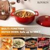 imageROVSUN 5 Quart Enameled Cast Iron Dutch Oven with Lid Dual Handles Oven Safe up to 500F or on Stovetop Compatible for Braising Stews Roasting Bread BakingBlueRed