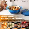 imageROVSUN 5 Quart Enameled Cast Iron Dutch Oven with Lid Dual Handles Oven Safe up to 500F or on Stovetop Compatible for Braising Stews Roasting Bread BakingBlueBlue