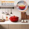 imageROVSUN 5 Quart Enameled Cast Iron Dutch Oven with Lid Dual Handles Oven Safe up to 500F or on Stovetop Compatible for Braising Stews Roasting Bread BakingBlueRed