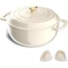 imageROVSUN 5 Quart Enameled Cast Iron Dutch Oven with Lid Dual Handles Oven Safe up to 500F or on Stovetop Compatible for Braising Stews Roasting Bread BakingBlueCream White