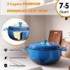 imageROVSUN 5 Quart Enameled Cast Iron Dutch Oven with Lid Dual Handles Oven Safe up to 500F or on Stovetop Compatible for Braising Stews Roasting Bread BakingBlueBlue