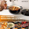 imageROVSUN 5 Quart Enameled Cast Iron Dutch Oven with Lid Dual Handles Oven Safe up to 500F or on Stovetop Compatible for Braising Stews Roasting Bread BakingBlueBlack