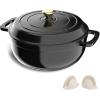 imageROVSUN 5 Quart Enameled Cast Iron Dutch Oven with Lid Dual Handles Oven Safe up to 500F or on Stovetop Compatible for Braising Stews Roasting Bread BakingBlueBlack