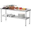 imageROVSUN 72 x 24 Stainless Steel Table for Prep ampamp WorkCommercial Worktables ampamp WorkstationsHeavy Dut Metal Table with Adjustable UnderShelf ampamp Backsplash for Kitchen RestaurantHomeHotel72x 24