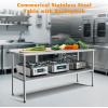 imageROVSUN 72 x 24 Stainless Steel Table for Prep ampamp WorkCommercial Worktables ampamp WorkstationsHeavy Dut Metal Table with Adjustable UnderShelf ampamp Backsplash for Kitchen RestaurantHomeHotel72x 24