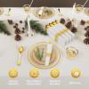 imageROVSUN 800 Pieces Gold Disposable Dinnerware Set 100 Guests Elegant Clear Plastic Plates for Party Wedding100 Dinner Plates Dessert Plates Cups Silverware set Pre Rolled Napkins StrawsClear Gold