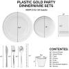 imageROVSUN 800 Pieces Gold Disposable Dinnerware Set 100 Guests Elegant Clear Plastic Plates for Party Wedding100 Dinner Plates Dessert Plates Cups Silverware set Pre Rolled Napkins StrawsSilver