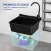 imageROVSUN 9Gallons Plastic WallMounted Utility Sink WallMounted Utility Tub with Wall Bracket HotampampCold Faucet Drain Plug Perfect for Basement Laundry Room Garage or Shop and More BlackBlack