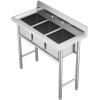 imageROVSUN Commercial Double Bowl Kitchen Sink 304 Stainless Steel Free Standing Utility Sink for Kitchen Laundry Room Garage Restaurant 35821340triple bowl