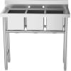 imageROVSUN Commercial Double Bowl Kitchen Sink 304 Stainless Steel Free Standing Utility Sink for Kitchen Laundry Room Garage Restaurant 35821340triple bowl