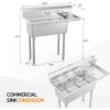 imageROVSUN Commercial Sink Stainless Steel Sink with 3 Compartment and 2 Sides Drain Rack 20quot x 54quot x 435quot Freestanding Utility Sink Great for Restaurant Kitchen Laundry Room Garage SunroomRight Drainboard