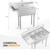 imageROVSUN Commercial Sink Stainless Steel Sink with 3 Compartment and 2 Sides Drain Rack 20quot x 54quot x 435quot Freestanding Utility Sink Great for Restaurant Kitchen Laundry Room Garage SunroomLeft Drainboard